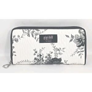 Gigi Hill Los Angeles Full Zip Around Accordion Wallet Black Gray Floral Print